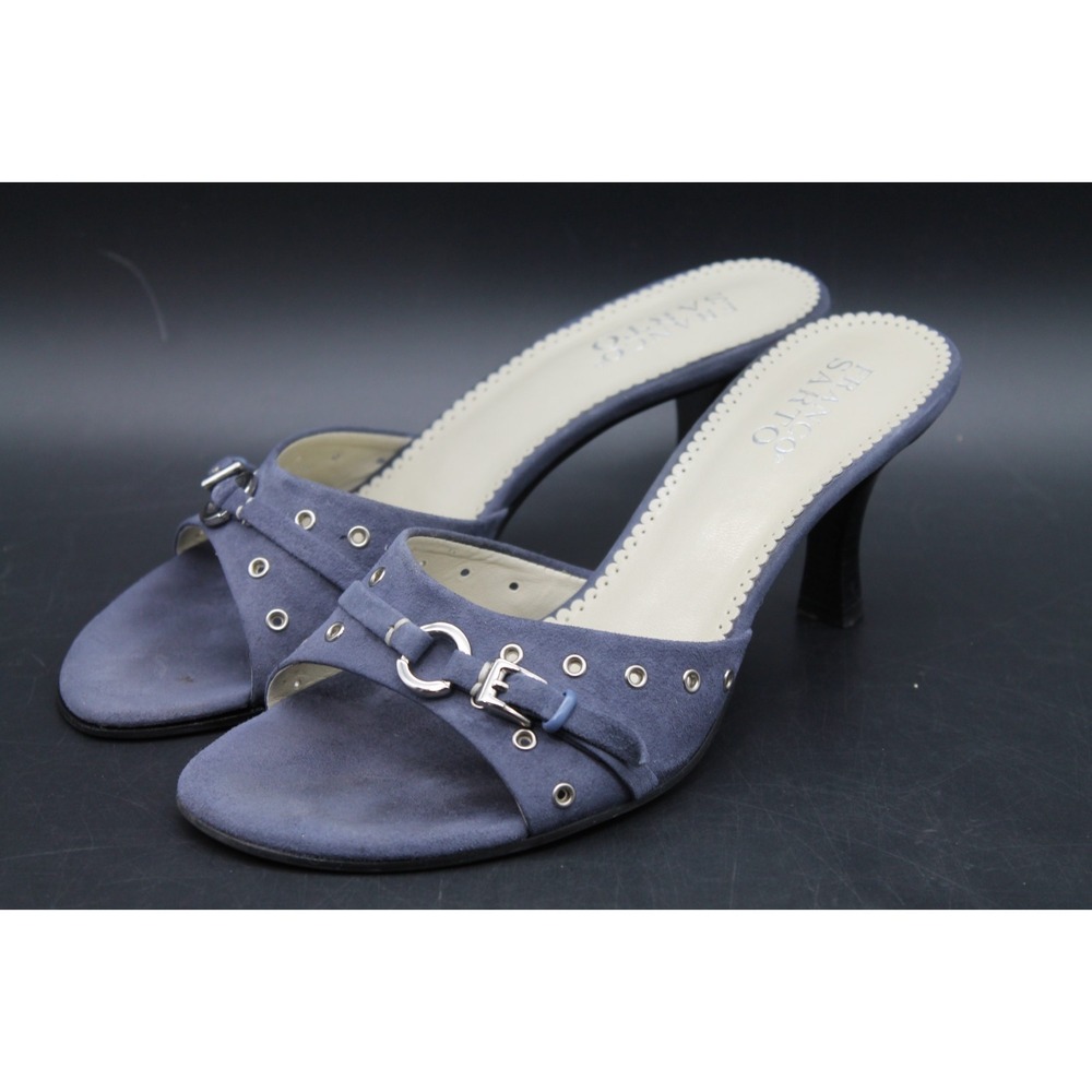 Franco Sarto Womens Blue Suede Slide Heels Mule Sandals Buckle Accent Size 8M